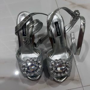 Plateau Sandals Bianca with Crystal Brooch Silver